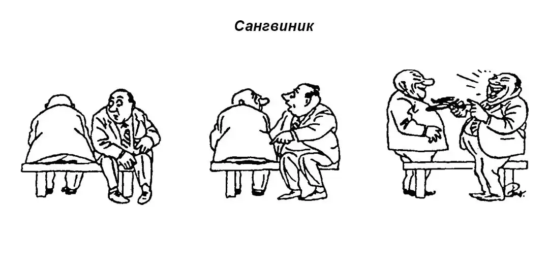 Тип темперамента: Сангвиник (автор иллюстрации: Херлуф Бидструп – датский художник-карикатурист)